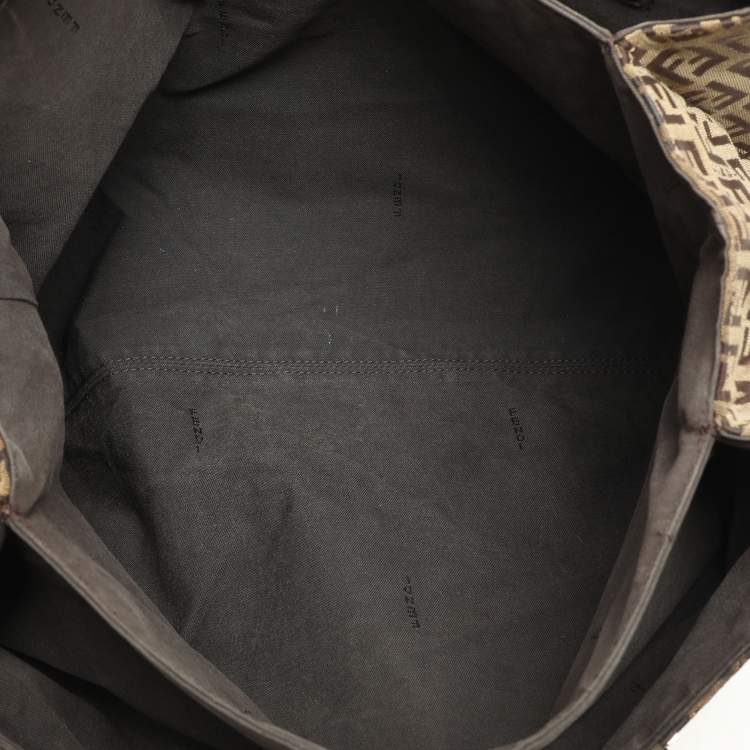 Pre Owned Fendi Beige/Brown Zucchino Canvas and Leather Accordion Tote
