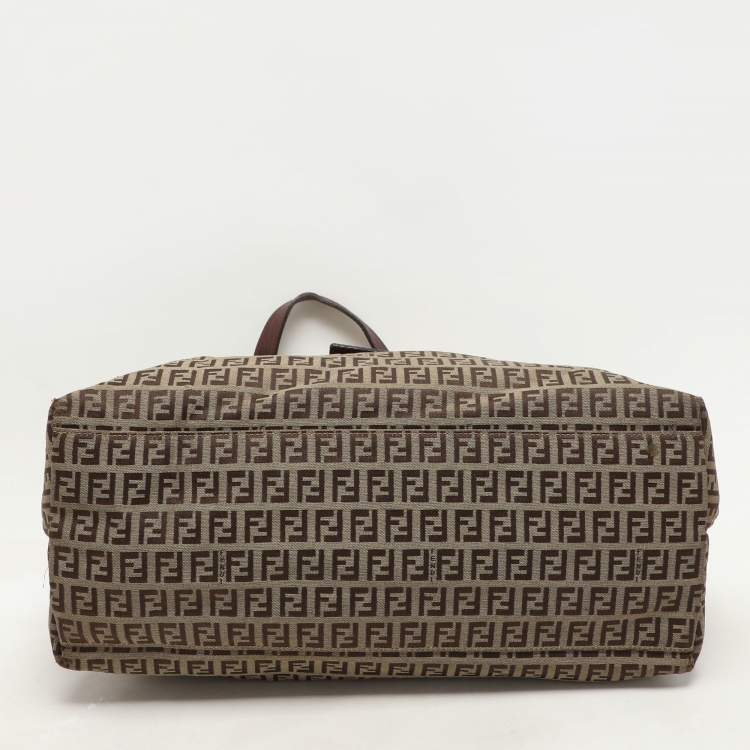 Pre Owned Fendi Beige/Brown Zucchino Canvas and Leather Accordion Tote