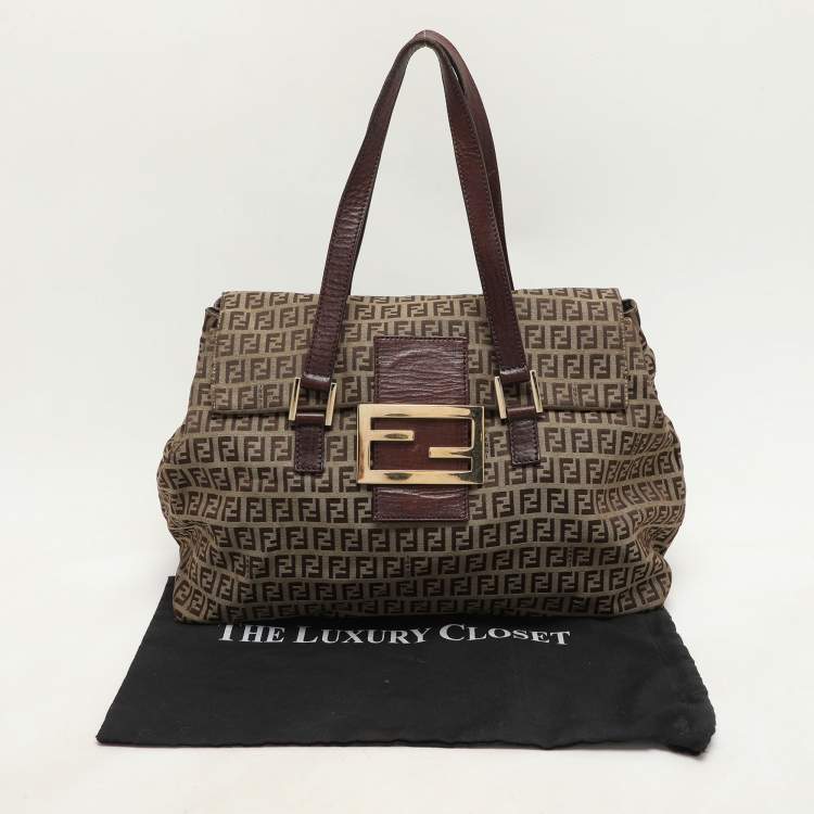Pre Owned Fendi Beige/Brown Zucchino Canvas and Leather Accordion Tote