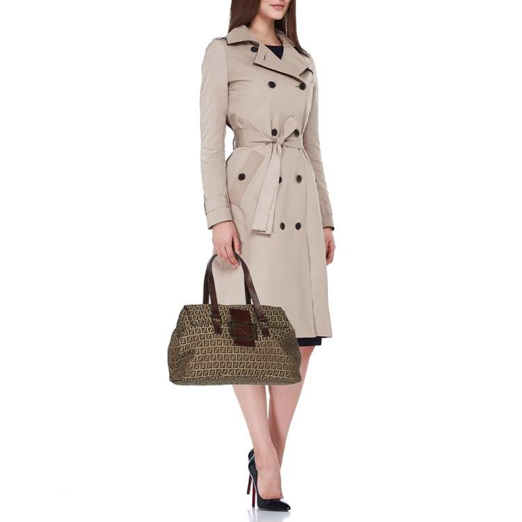 Pre Owned Fendi Beige/Brown Zucchino Canvas and Leather Accordion Tote