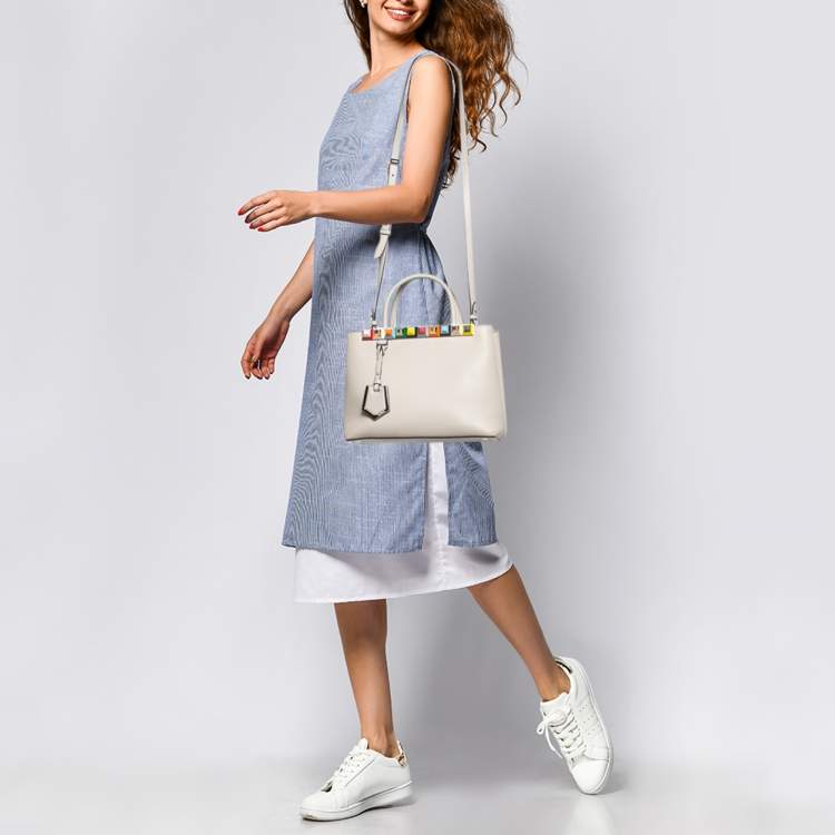 Pre Owned Fendi Light Beige Leather Stud Applique Petite 2Jours Elite Tote