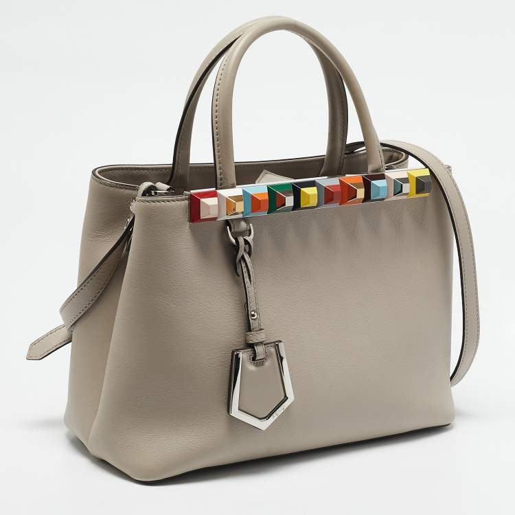 Pre Owned Fendi Light Beige Leather Stud Applique Petite 2Jours Elite Tote