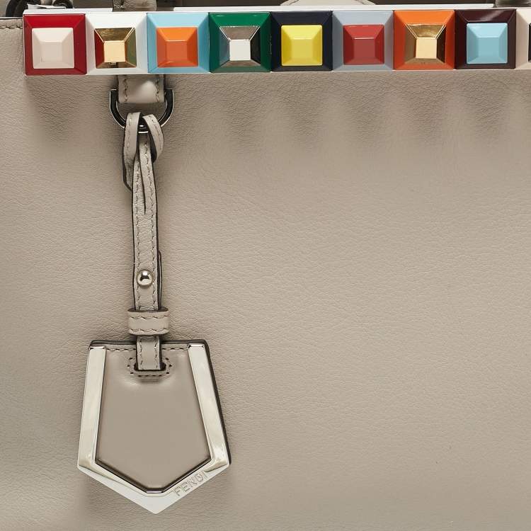 Pre Owned Fendi Light Beige Leather Stud Applique Petite 2Jours Elite Tote