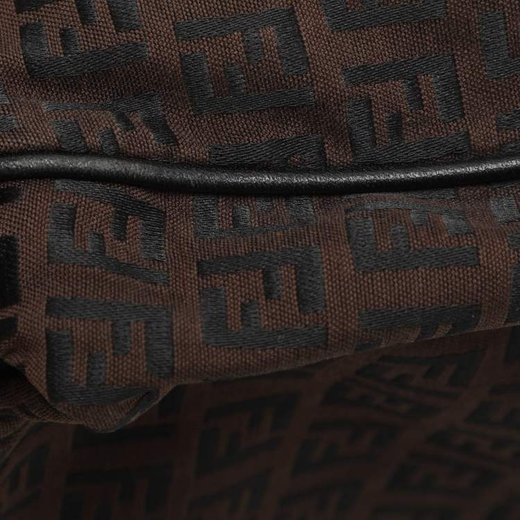 Pre Owned Fendi Brown/Black Zucchino Canvas and Leather Oyster Hobo