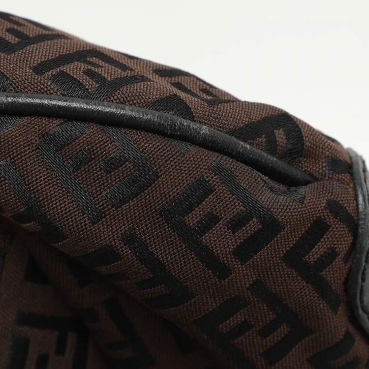 Pre Owned Fendi Brown/Black Zucchino Canvas and Leather Oyster Hobo