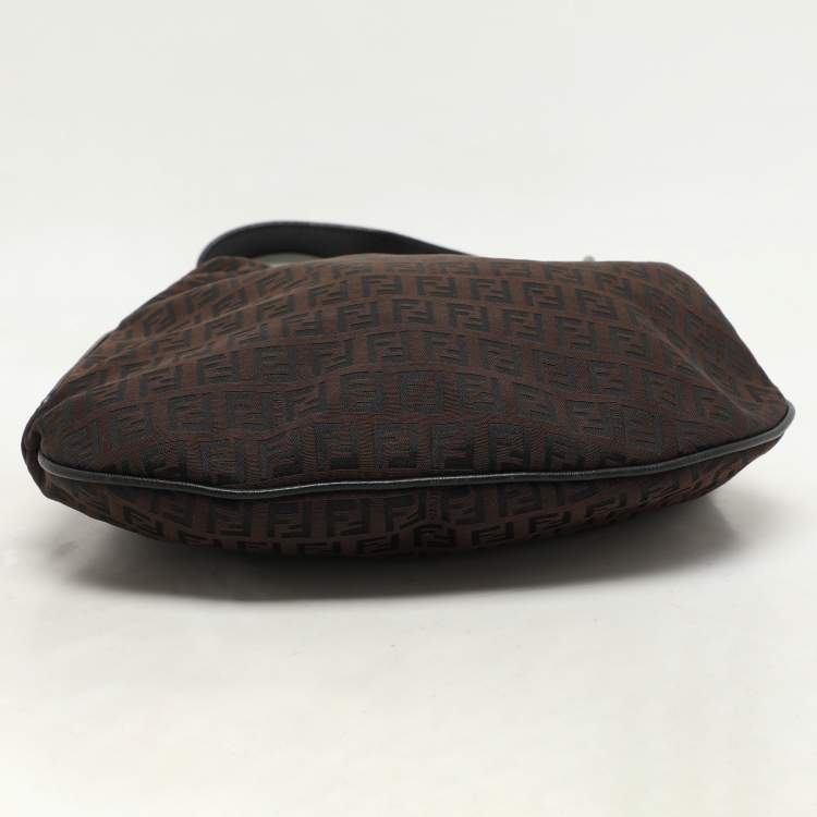 Pre Owned Fendi Brown/Black Zucchino Canvas and Leather Oyster Hobo