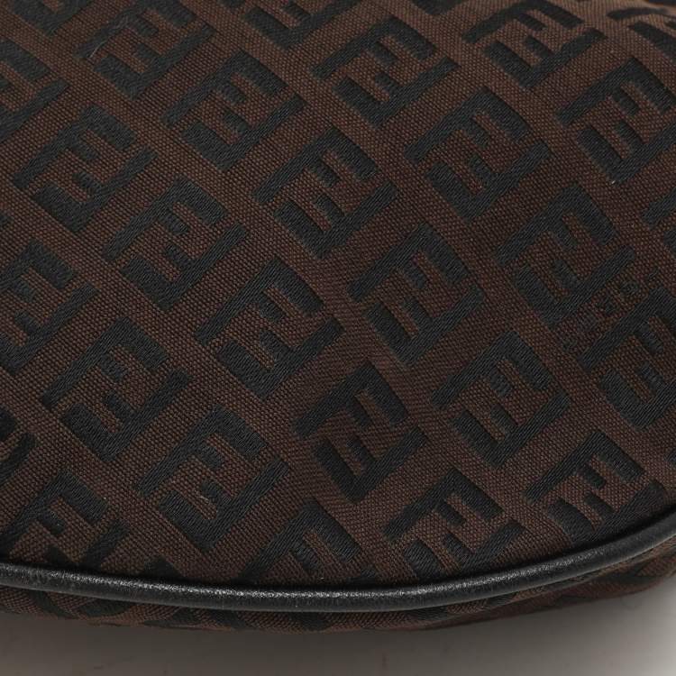 Pre Owned Fendi Brown/Black Zucchino Canvas and Leather Oyster Hobo