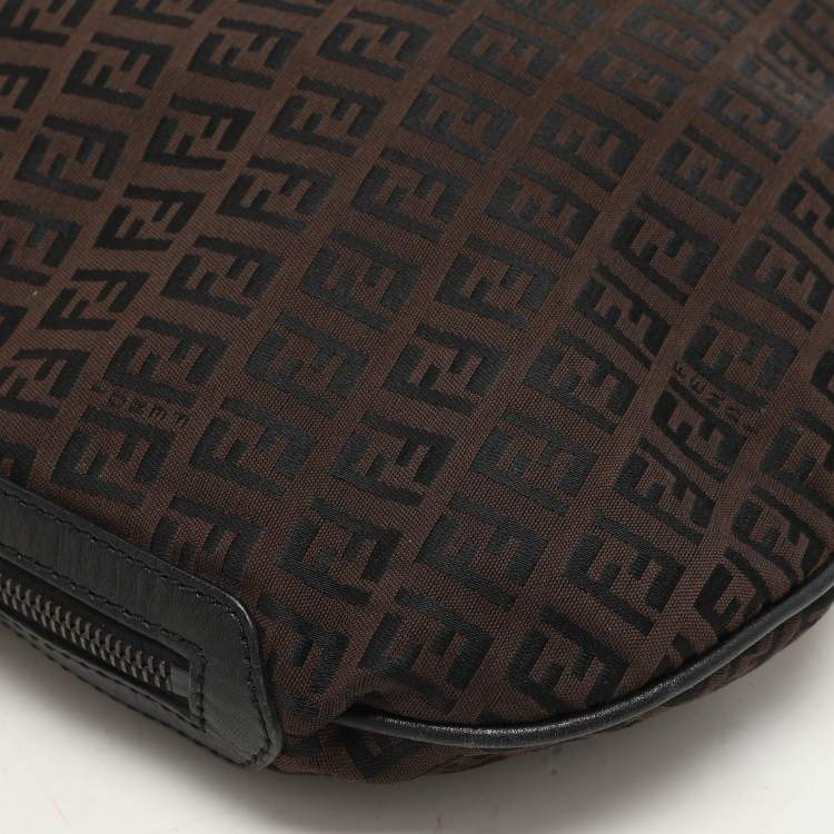 Pre Owned Fendi Brown/Black Zucchino Canvas and Leather Oyster Hobo