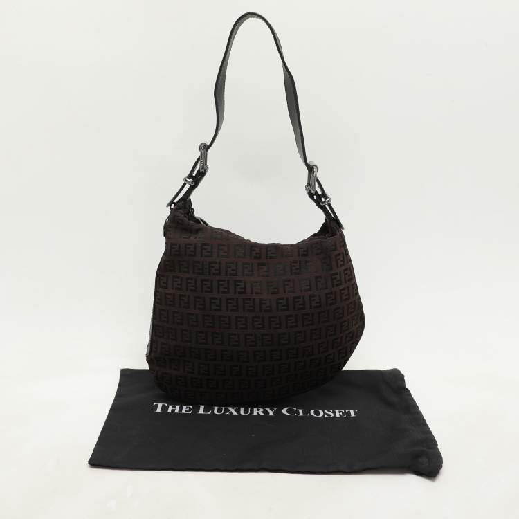 Pre Owned Fendi Brown/Black Zucchino Canvas and Leather Oyster Hobo