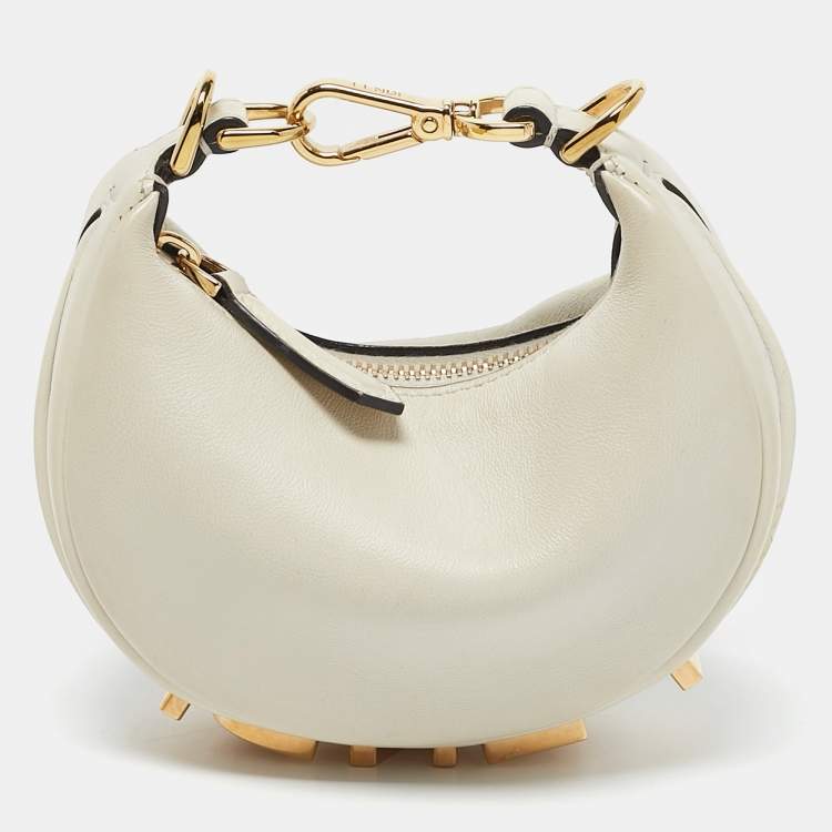 Pre Owned Fendi Off White Leather Nano Fendigraphy Hobo
