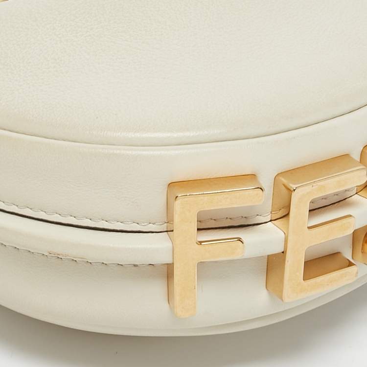 Pre Owned Fendi Off White Leather Nano Fendigraphy Hobo