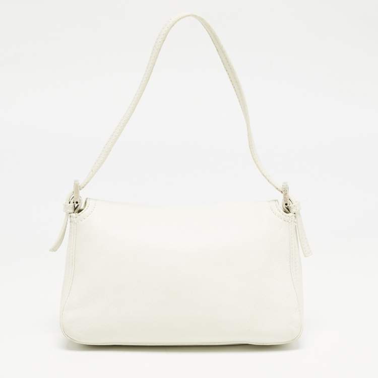 Pre Owned Fendi White Leather Mini Mama Baguette Bag