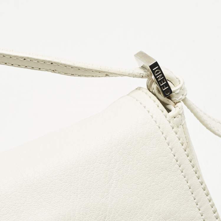 Pre Owned Fendi White Leather Mini Mama Baguette Bag