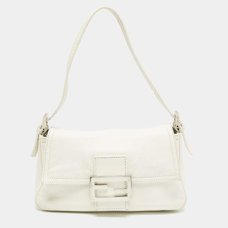 Pre Owned Fendi White Leather Mini Mama Baguette Bag
