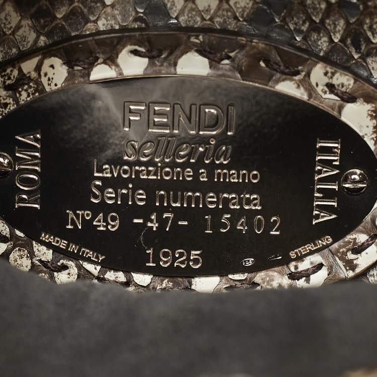 مملوكة مسبقًا Fendi Brown/Silver Selleria Python Mini Peekaboo Top Handle Bag