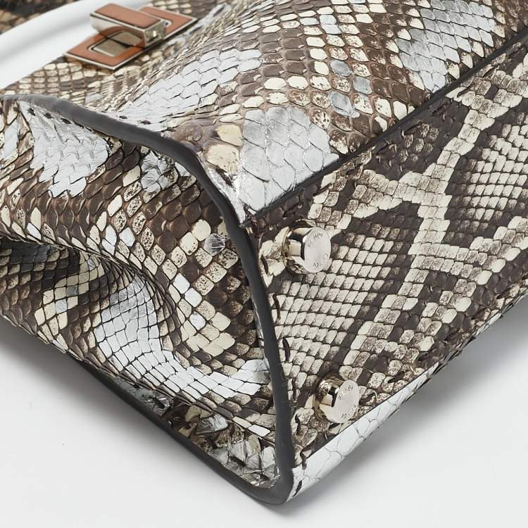 مملوكة مسبقًا Fendi Brown/Silver Selleria Python Mini Peekaboo Top Handle Bag