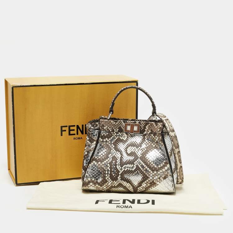 مملوكة مسبقًا Fendi Brown/Silver Selleria Python Mini Peekaboo Top Handle Bag