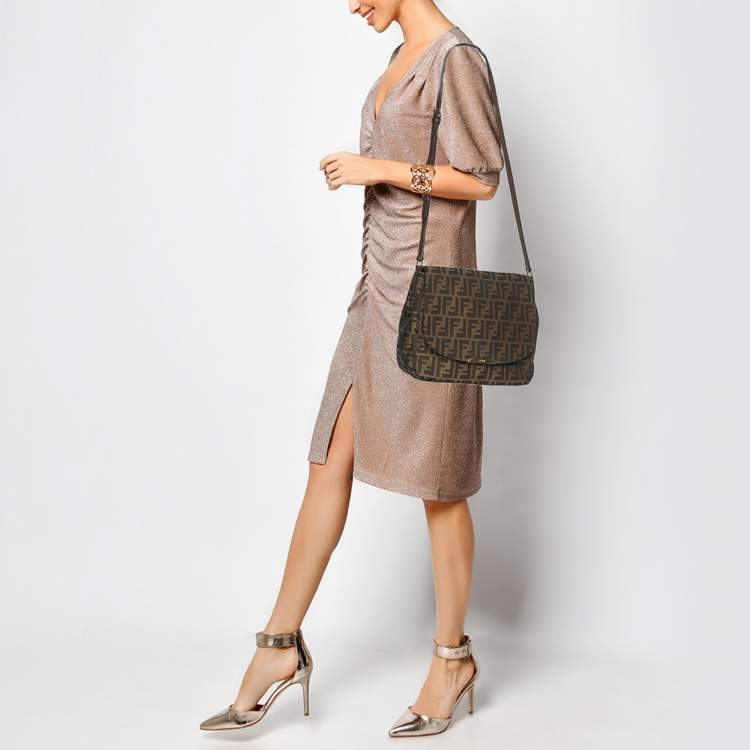 Pre Owned Fendi Tobacco Zucca Canvas Flap Crossbody Bag