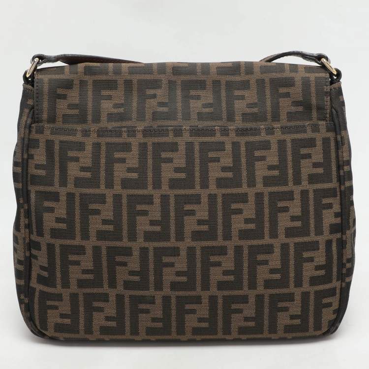 Pre Owned Fendi Tobacco Zucca Canvas Flap Crossbody Bag