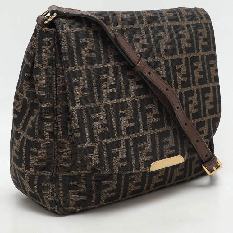 Pre Owned Fendi Tobacco Zucca Canvas Flap Crossbody Bag