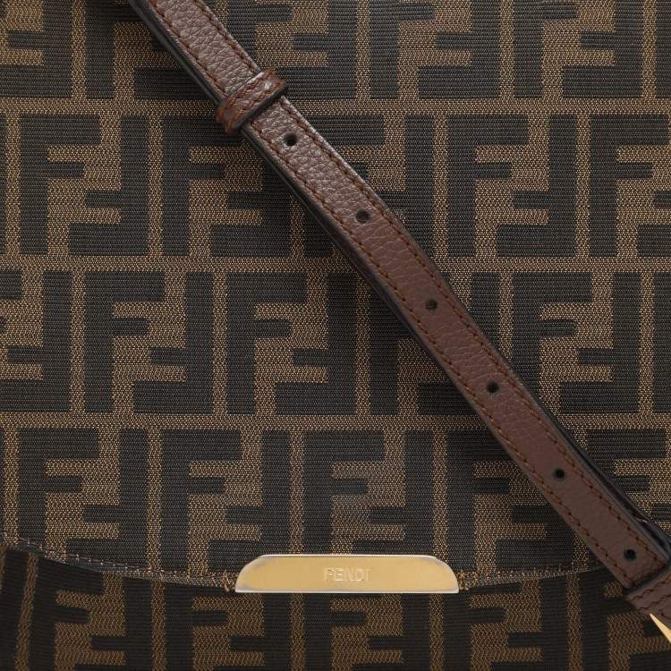 Pre Owned Fendi Tobacco Zucca Canvas Flap Crossbody Bag
