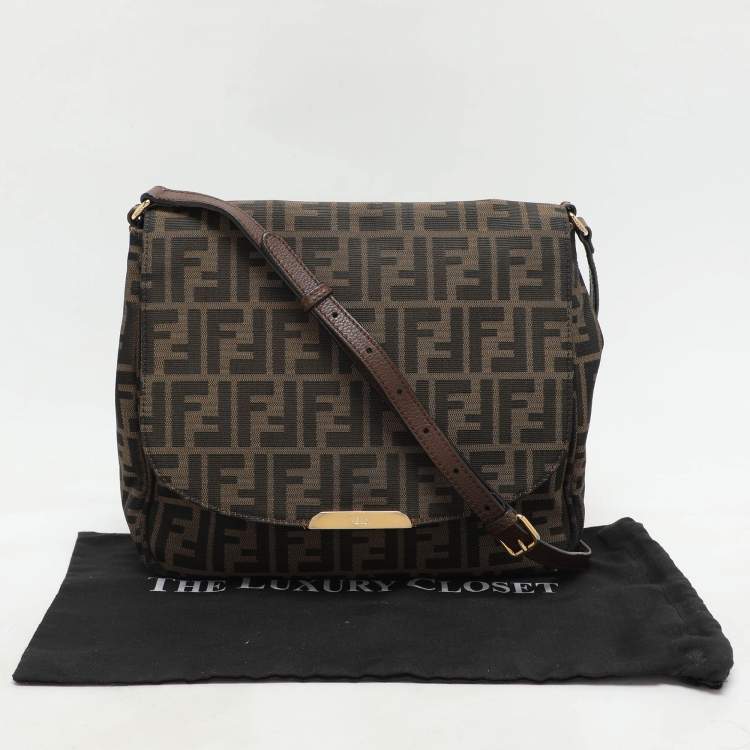 Pre Owned Fendi Tobacco Zucca Canvas Flap Crossbody Bag