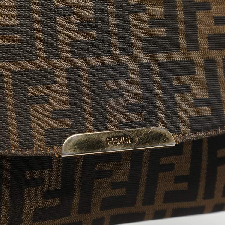 Pre Owned Fendi Tobacco Zucca Canvas Flap Crossbody Bag