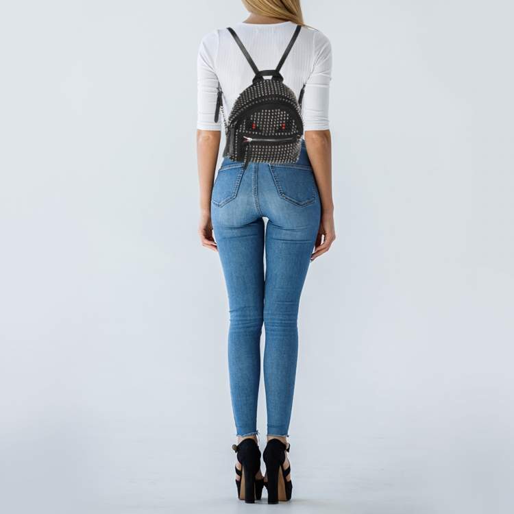 Pre Owned Fendi Black Nylon Monster Studs Mini Black Backpack