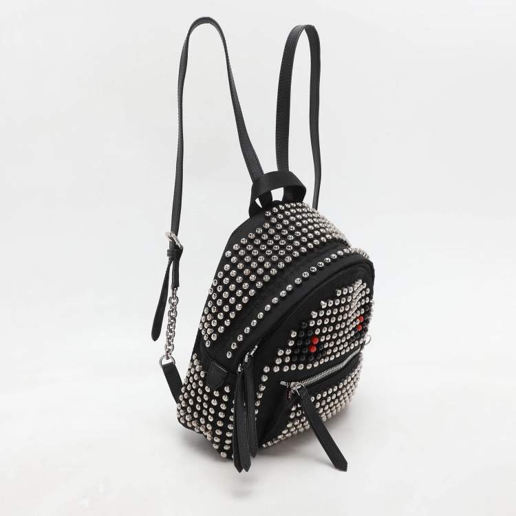 Pre Owned Fendi Black Nylon Monster Studs Mini Black Backpack