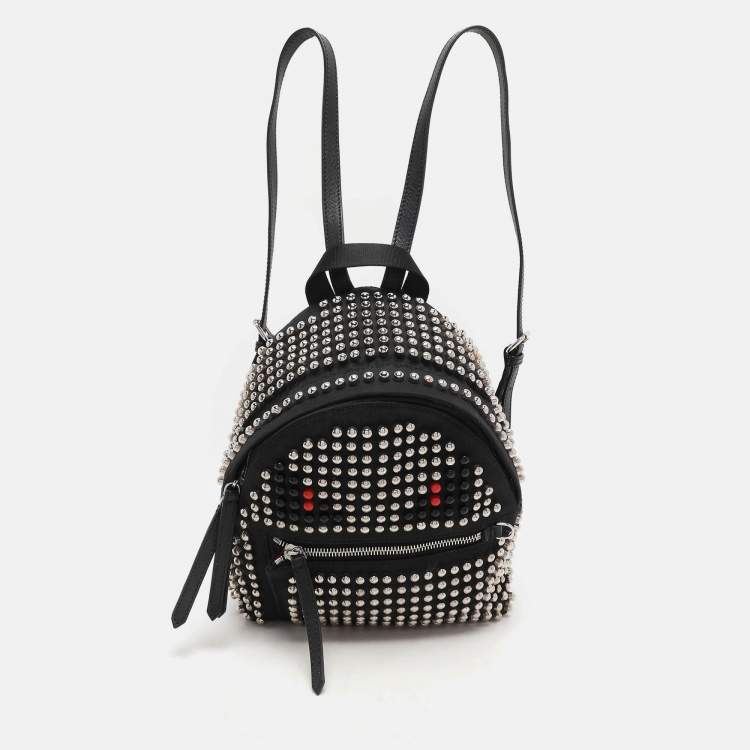 Pre Owned Fendi Black Nylon Monster Studs Mini Black Backpack