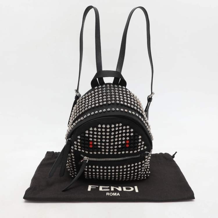 Pre Owned Fendi Black Nylon Monster Studs Mini Black Backpack