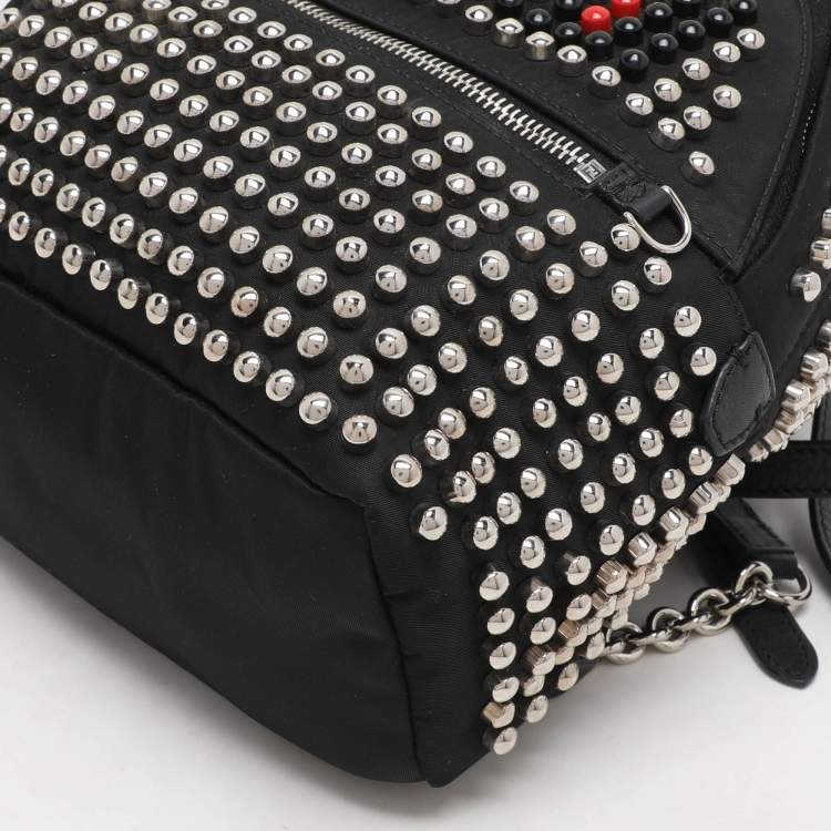 Pre Owned Fendi Black Nylon Monster Studs Mini Black Backpack
