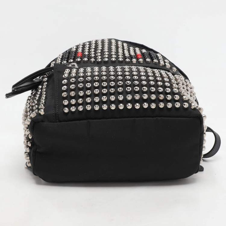 Pre Owned Fendi Black Nylon Monster Studs Mini Black Backpack