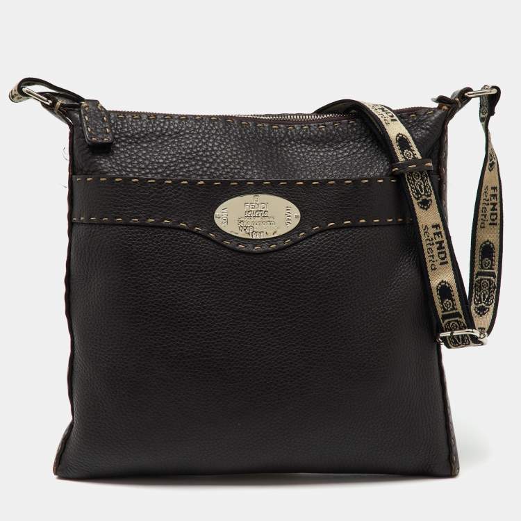Pre Owned Fendi Dark Brown Selleria Leather Messenger Bag