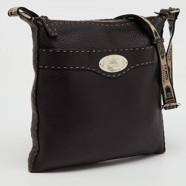 Pre Owned Fendi Dark Brown Selleria Leather Messenger Bag