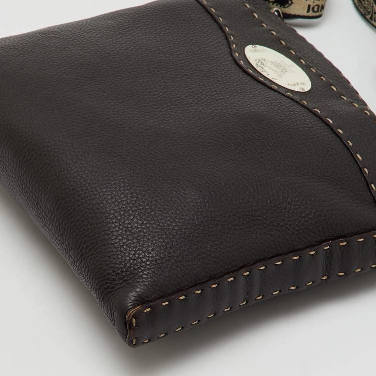 Pre Owned Fendi Dark Brown Selleria Leather Messenger Bag