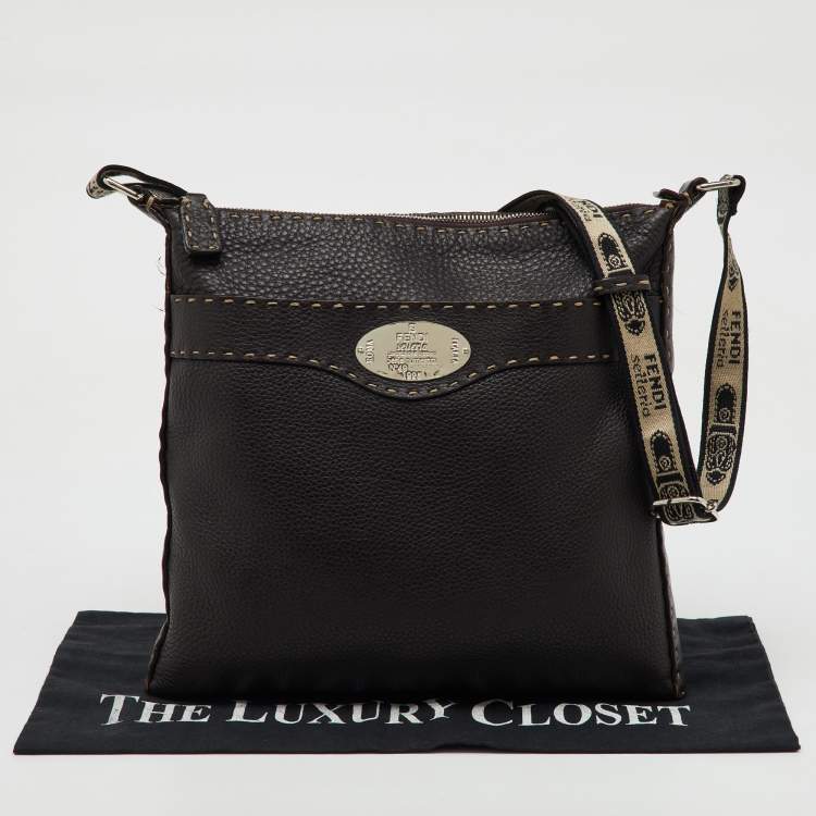 Pre Owned Fendi Dark Brown Selleria Leather Messenger Bag