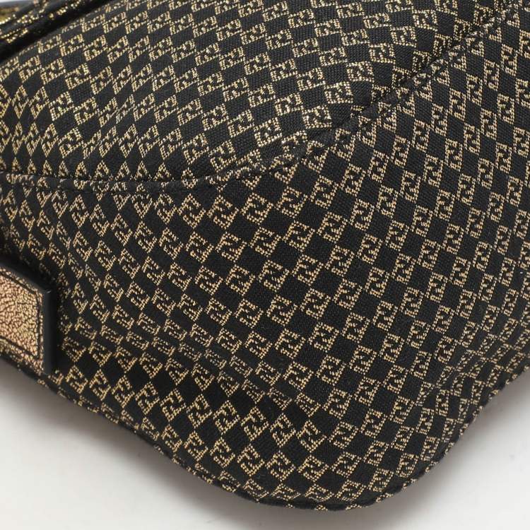 Pre Owned Fendi Gold/Black Printed Fabric and Leather Mama Baguette Bag