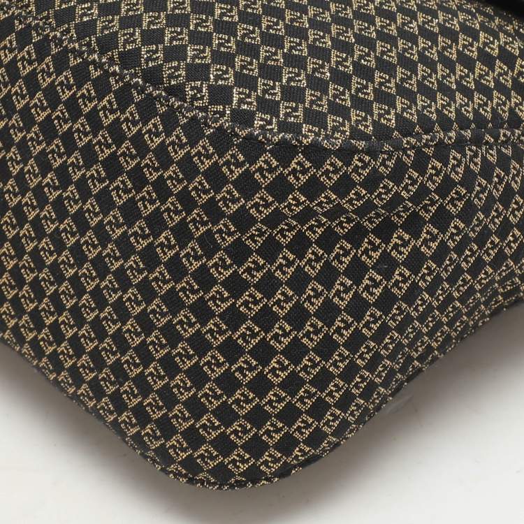 Pre Owned Fendi Gold/Black Printed Fabric and Leather Mama Baguette Bag