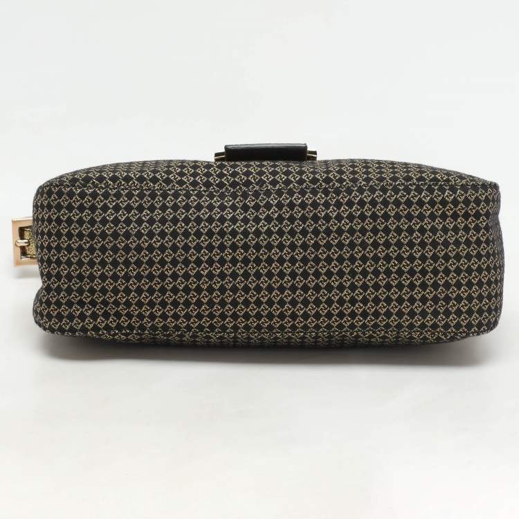Pre Owned Fendi Gold/Black Printed Fabric and Leather Mama Baguette Bag