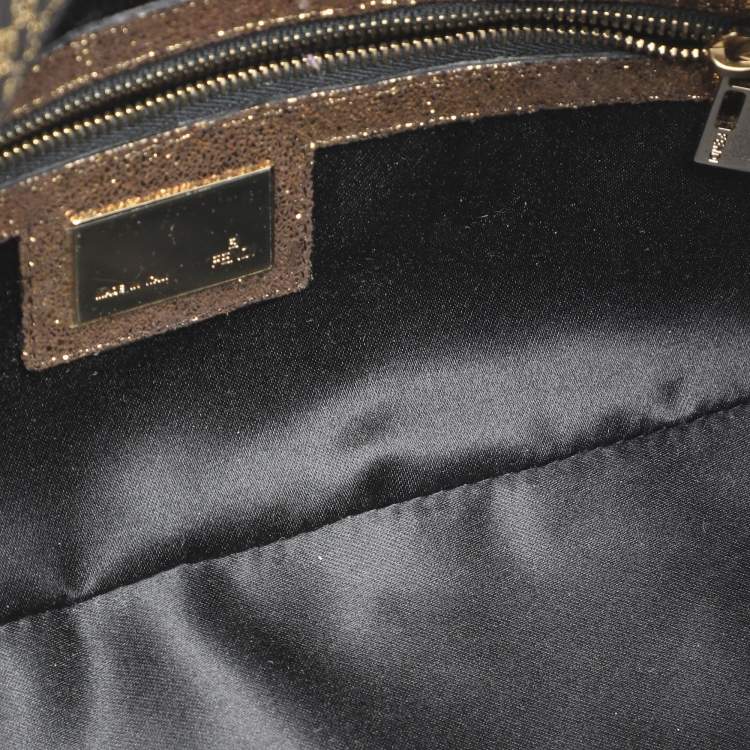 Pre Owned Fendi Gold/Black Printed Fabric and Leather Mama Baguette Bag