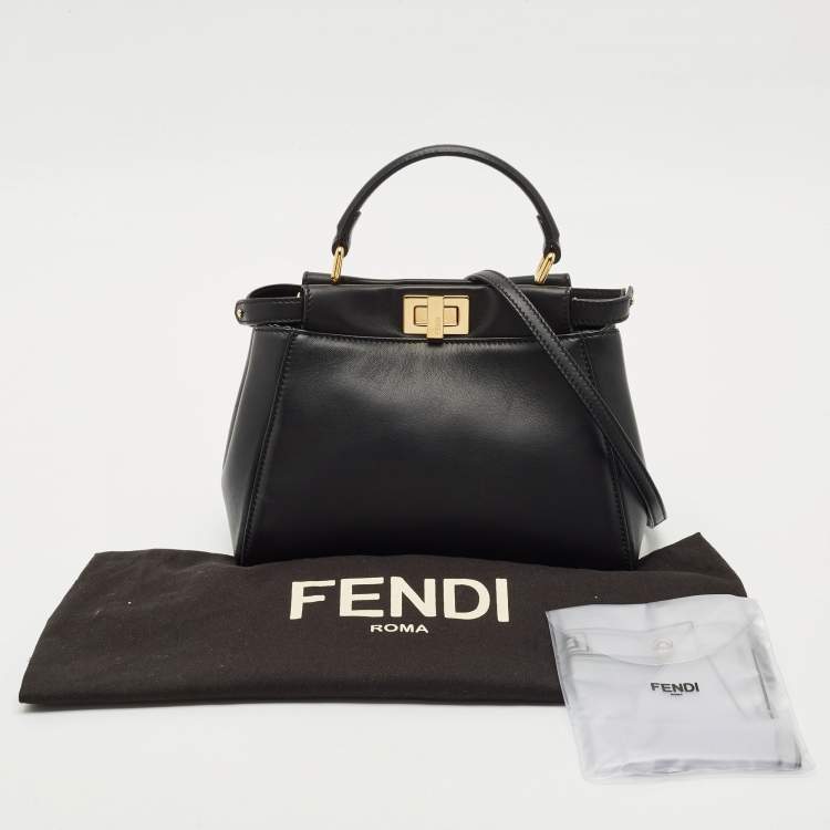 مملوكة مسبقًا Fendi Black Leather Mini Peekaboo Top Handle Bag