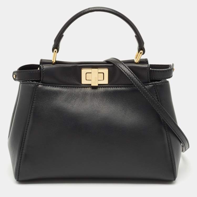 مملوكة مسبقًا Fendi Black Leather Mini Peekaboo Top Handle Bag