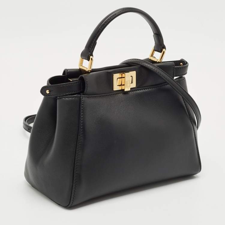 مملوكة مسبقًا Fendi Black Leather Mini Peekaboo Top Handle Bag