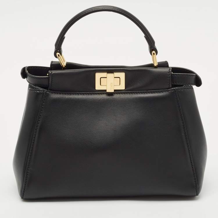 مملوكة مسبقًا Fendi Black Leather Mini Peekaboo Top Handle Bag