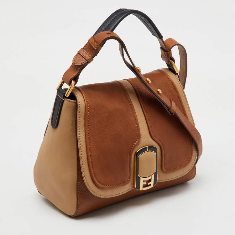 Pre Owned Fendi Brown Colorblock Leather Medium Anna Shoulder Bag