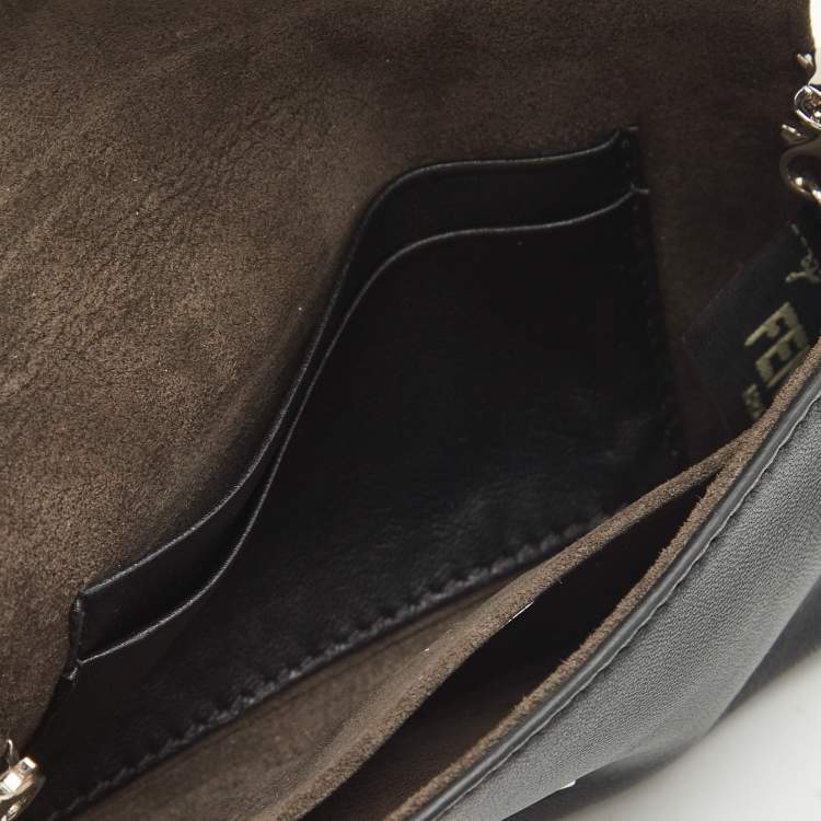 Pre Owned Fendi Black Leather and Fox Fur Micro Buggie Crossbody Bag