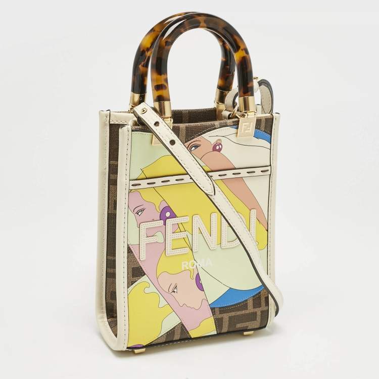 Pre Owned Fendi Multicolor Zucca Coated Canvas and Leather Mini Inlay Sunshine Tote