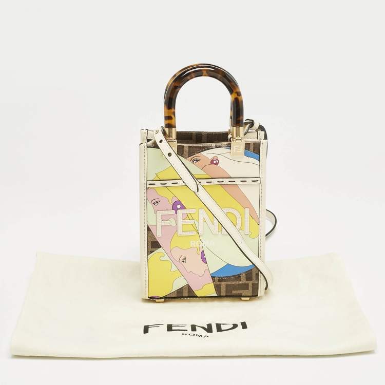 Pre Owned Fendi Multicolor Zucca Coated Canvas and Leather Mini Inlay Sunshine Tote