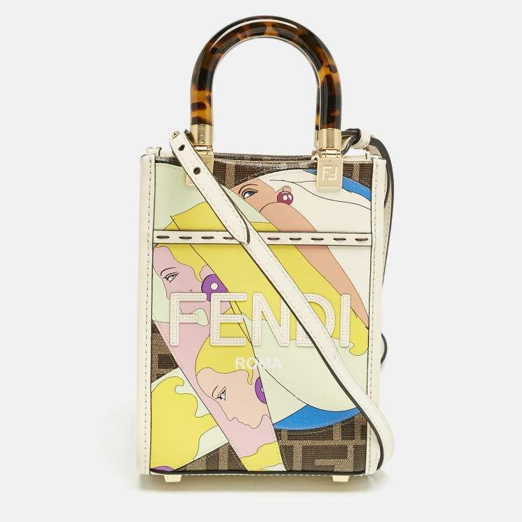 Pre Owned Fendi Multicolor Zucca Coated Canvas and Leather Mini Inlay Sunshine Tote